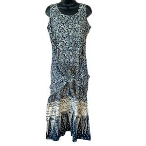 J. Peterman Company Batik Deep Teal Blue/Cream Kaftan Dress